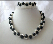 classic 10mm round black  white freshwater cultured pearl necklace bracelet 2024 - купить недорого