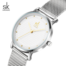 Женские кварцевые часы Shengke, серебристые наручные часы из нержавеющей стали, Модель SK # K0049, 2019 2024 - купить недорого
