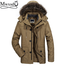 Mwxsd-30 зимняя повседневная мужская куртка с меховым капюшоном мужская Толстая теплая пуховая меховая парка куртка для мужчин куртка-бомбер уличная 6xl 2024 - купить недорого