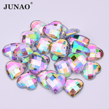JUNAO-diamantes de imitación de Cristal AB, 8, 10, 12, 14 y 18mm, con forma de corazón, parte trasera plana de acrílico, Strass, piedras de cristal transparentes no Hotfix para ropa 2024 - compra barato