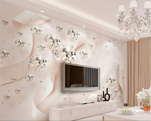 Beibehang papel de parede personalizado moderno com fita rosa bola de cristal 3d joias tv mural de fundo parede sala de estar quarto papel de parede 3d 2024 - compre barato