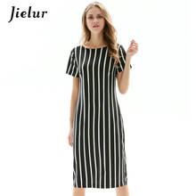 Jielur 2020 Black and White Striped Short-sleeved Women Dresses Fashion Summer Pencil Dress Female Office Lady Vestidos S-XXL 2024 - buy cheap