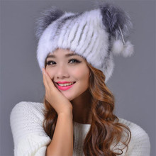2020 Women's Winter Weave Hat 100%  Natural Fox Fur Ball Hat Soft Mink Fur Leather Straw Hat Luxury Thick Warm Fox Ear Cap. 2024 - buy cheap
