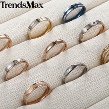 Trendsmax-anillo de compromiso de acero inoxidable para mujer, sortija de boda, color negro, dorado y azul, regalo de aniversario, KKRMM1 2024 - compra barato