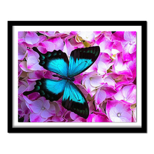 Diamantes de imitación cuadrados/redondos 5D, bordado artesanal, mariposa azul, flor, pintura de diamantes, punto de cruz, D08 2024 - compra barato