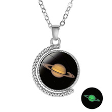 10PC Time Nebula Galaxy Planet Universe Necklace Luminous Glass  Half Moon Pendant Solar System Necklace For Women Kids Jewelry 2024 - buy cheap