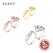 CLUCI 3pcs Silver 925 Round Zircon Ring Settings for Women 925 Sterling Silver Adjustable Open Ring for Pearl Jewelry SR2022SB 2024 - buy cheap