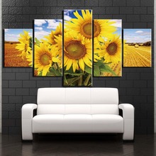 Canvas Printed Pictures Living Room Wall Art Framework 5 Pieces Helianthus Paintings Beauty Sunflower Poster Modular Home Decor 2024 - buy cheap