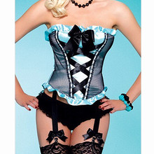 New Arrival Woman Hot Lace Bustier Cute Bow Blue Corset Sexy Lace Up Fashion Slim Waist Trainer Ruffle Sexy Corset 2024 - buy cheap