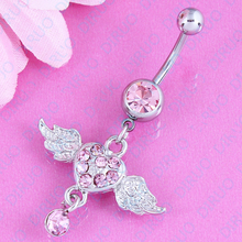 Piercing Belly navel ring Pink Wing Heart dangle fashion body jewelery navel bar Accessories 14G Surgical Steel nickel-free 2024 - buy cheap