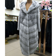 Mink Real Fur long New Fashion Women Whole Coat with Hood Autumn Winter Regular Popular Sapphire  Mink Fur Jacket coat 2024 - buy cheap