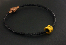 New Arrival Pure 24K Yellow gold Peace Loose Beads Leather Bracelet 0.95G 2024 - buy cheap