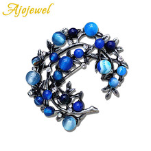 Ajojewel Beautiful Red & Blue Jewelry Natural Stone Brooch Scarf Flower Branch Brooches Pins For Women Fine Jewelry Gift 2024 - buy cheap