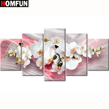 HOMFUN 5pcs Full Square/Round Drill 5D DIY Diamond Painting "Flower orchid" Multi-picture Combination Embroidery 5D Decor 2024 - buy cheap