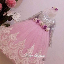 Vestido brilhante de lantejoulas e flores, para meninas, casamento, lantejoulas, 1 ano, festa de aniversário, vestido de baile 2024 - compre barato