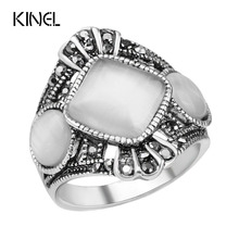 Anéis de opala vintage, prata, decorado à mão, antigo, banhado a prata, retrô, oval, pedra de opala, anéis para mulheres 2024 - compre barato