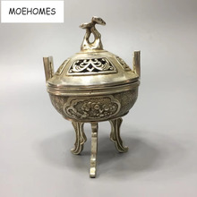 MOEHOMES-Quemador de incienso de plata antigua China, Ganoderma lucidum, estatua de grúa, Artesanía de metal de decoración del hogar 2024 - compra barato