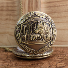 Античный стимпанк бронза волк собака Стиль ожерелье кулон цепь полые женские мужские кварцевые карманные часы подарок 2024 - купить недорого