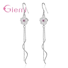 Pendientes de plata esterlina 925 con forma de flores delicadas para mujer, aretes colgantes en espiral larga, cristales rosas rellenos, joyería de moda 2024 - compra barato