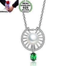 OMHXZJ Wholesale Personality Fashion OL Woman Girl Gift White Round Pearl AAA Zircon 925 Sterling Silver Pendant Necklace CH87 2024 - buy cheap