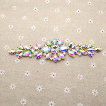 18.2*5.5cm Crystal AB Golden Base Flower rhinestone applique Belt For wedding evening dress Decoration sewing on Rhinestone 2024 - buy cheap