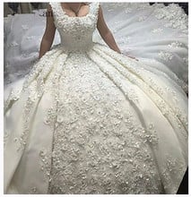 Luxurious Vestido De Noiva Muslim Wedding Dresses Ball Gown Lace Crystals Flowers Turkey Dubai Arabic Wedding Gown Bridal 2024 - buy cheap