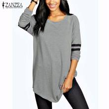 Hot Sale ZANZEA Women Blouses Shirts 2019 Autumn Loose Casual Tops O Neck Long Sleeve Asymmetrical Hem Blusas Plus Size 2024 - buy cheap