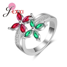Fashion Red Green Flower Cubic Zirconia Wedding Ring  925 Silver Jewelry Size 6 7 8 9 10 Hot Selling Casual Wedding Ring 2024 - buy cheap
