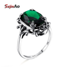 Szjinao Green Emerald Rings For Women High Quality Real 925 Sterling Silver Processing Vintage Ring Fashion Jewelry Wholesale 2024 - buy cheap