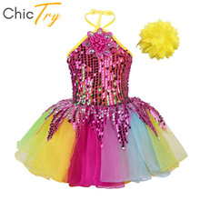 ChicTry Children Girls Sequins Flower Applique Colorful Ballet Tutu Dress Kids Halter Stage Performance Jazz Dance Costumes Set 2024 - buy cheap