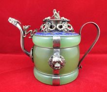 Tetera china de plata tibetana antigua, dragón, León, jade verde, Cloisonne, mono, cubierta 2024 - compra barato