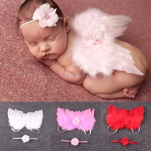 Newborn Girl Baby Kids Flowers Feather Lace Headband & Angel Wings Photo Prop #H055# 2024 - buy cheap