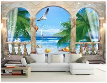 Papel de parede murais 3d personalizado, mural 3d coluna romana vista do mar fresca tv sofá fundo papel de parede decoração para casa 2024 - compre barato