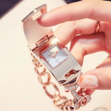 G & d relógios femininos de luxo, rosa, ouro, cristal retangular, pulseira, relógio de pulso, quartzo, feminino 2024 - compre barato