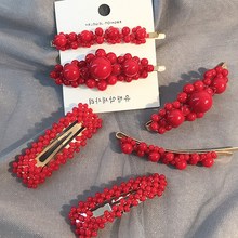 F162 Fashion Metal Hair Accessories Geometricr Red Color Hair Clip For Women Imitiation Pearl Hairpin Barrettes Hairgrip 2024 - buy cheap