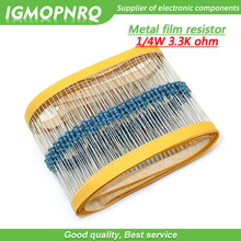 100pcs Metal film resistor Five color ring Weaving 1/4W 0.25W 1% 3.3K 3.3K ohm 3.3Kohm 2024 - buy cheap