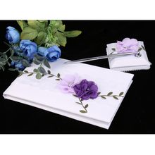 Wedding Guest Book White Lace Purple Flowers Guest Signing Book Party Decoration 2024 - buy cheap