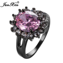 JUNXIN Size 6/7/8/9/10 Sunflower Pink Stone Ring Charming Black Gold Filled CZ Female Bridal Ring Engagement Party Jewelry 2024 - buy cheap