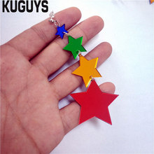 KUGUYS Trendy Colorfuls Stars Drop Earrings for Women Mirror Acrylic Long Fashion Jewelry Gift Accessories 2024 - buy cheap