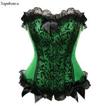 Sapubonva sexy corset bustier women victorian corselet overbust vintage style brocade strapless corset floral satin green purple 2024 - buy cheap