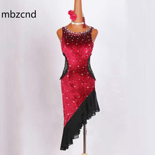 Женское платье для латинских танцев со стразами, высококачественные бархатные юбки для латинских танцев на заказ, серьги 2024 - купить недорого