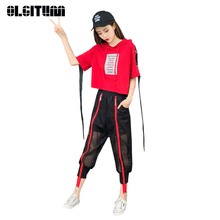 2020 Summer New Women Suit Student Short-Sleeved T-Shirt Casual Wild Perspective Grid Harem Pants Two-Piece WS140 2024 - buy cheap