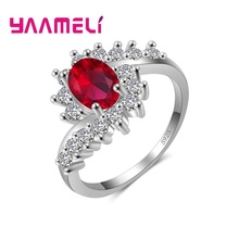 New Fashion 92 Silver Vintage Romantic Red Stone Cubic Zirconia Finger Ring for Women  Wedding Engagement Rings Jewelry 2024 - buy cheap