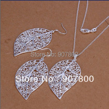 cute design Silver color leaf pendant necklace earrings Fashion Jewelry Set Beautiful wedding gift Top quality for woman 2024 - buy cheap