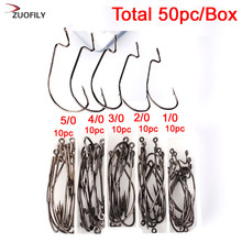 50pcs Worm Jig Big Hook Fishing Hook Black Fishhook Size 1/0-5/0 with plast Box 2024 - buy cheap