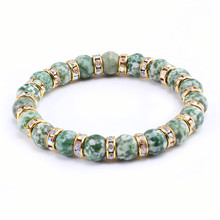 Nova moda verde pulseira de pedra natural para homens charme contas de cristal pulseiras feminino elástico strand pulseiras amante jóias casuais 2024 - compre barato