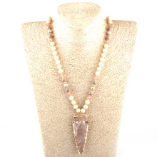 Free Shipping Fashion Halsband Beige Beads Knotted Neck Arrowhead Pendant Necklace 2024 - buy cheap