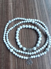 2pc Set 108 Mala Beads White Howlite Bracelet 1 lap / 4 laps Bracelets Lotus Pendant Lotus Bracelet Prayer Bracelets Yoga 2024 - buy cheap