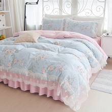 Korean Princess Bedding Set Cotton Girl Lace Printing Duvet Cover Bed Sheet Pillowcases Wedding Bedclothes Linen King Queen Size 2024 - buy cheap