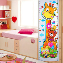 Animais dos desenhos animados girafa medição adesivo de parede crianças crescimento altura adesivo para casa quarto adesivo decoração 2024 - compre barato